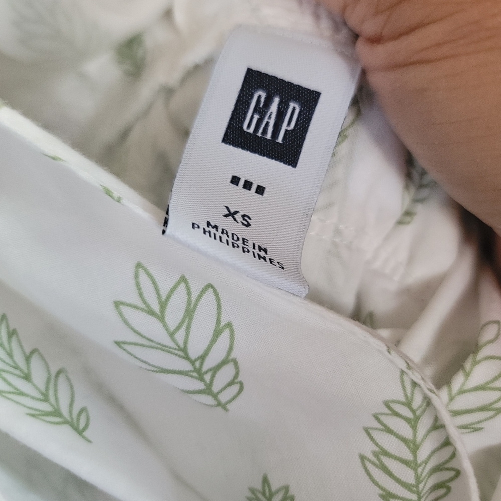 GAP, Flowy and Floral Dress, White with Green Leaf Print, Size XS - Picture 7 of 8